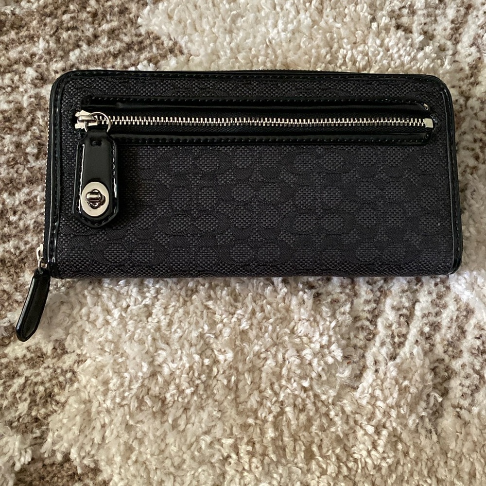 Coach Black Wallet with Silver Zipper
